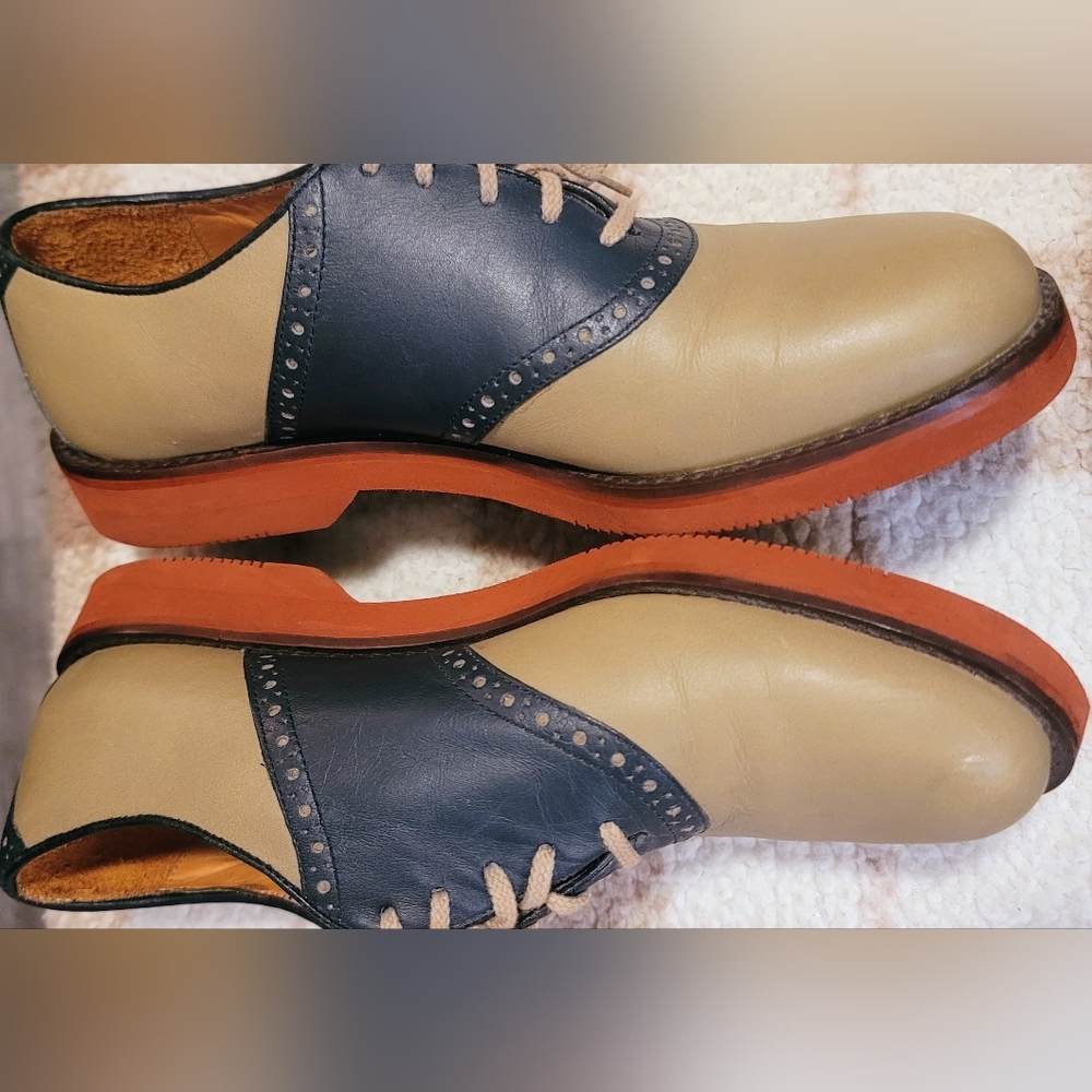 Vtg COLE HAAN Men's Two Tone Oxfords Beige Navy USA- US 7 1/2 D see measurements - Picture 3 of 16